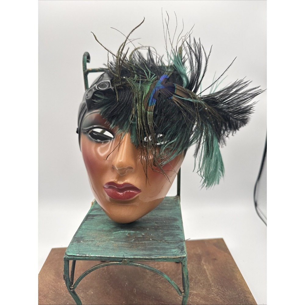 Clay Art SF-USA 1990. Glazed Ceramic Lady With Feathers Mask. NWT